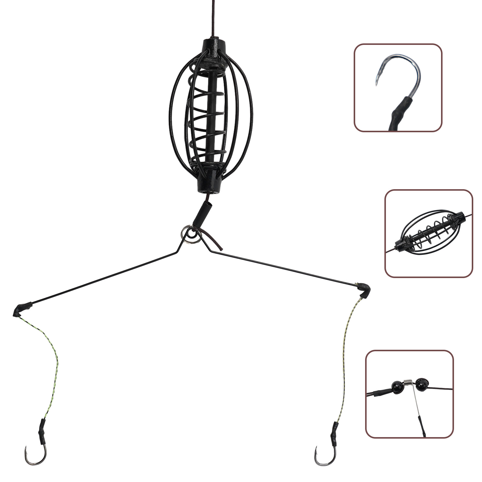 Braided Fishing Line - ชุดอุปกรณ์ตกปลาคาร์พแบบสปริงใส่เหยื่อ 1 ชุด พร้อมตะขอสีดำ แบบเสียบใช้งานได้ทันที