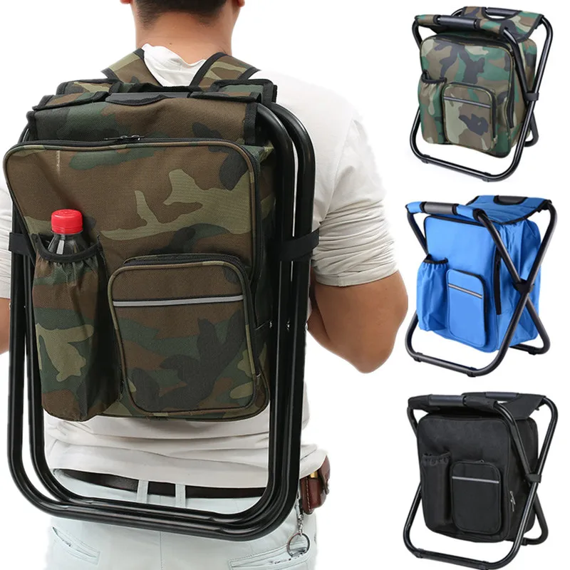Fishing Equipment Storage - 2 in 1 พับเก้าอี้ตกปลากระเป๋าตกปลากระเป๋าเป้สะพายหลังเก้าอี้สตูลสะดวกสวมใส่-resistantv สําหรับล่าสัตว์กลางแจ้งปีนเขาอุปกรณ์