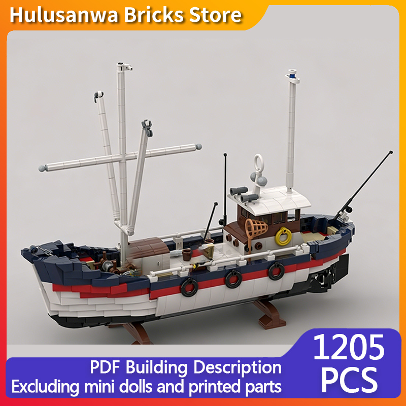Fishing Equipment Gifts - โมเดลเรือประมงไม้ MOC ตัวต่ออิฐบล็อก อุปกรณ์สงคราม เทคโนโลยีแบบโมดูลาร์ ของขวัญวันหยุด